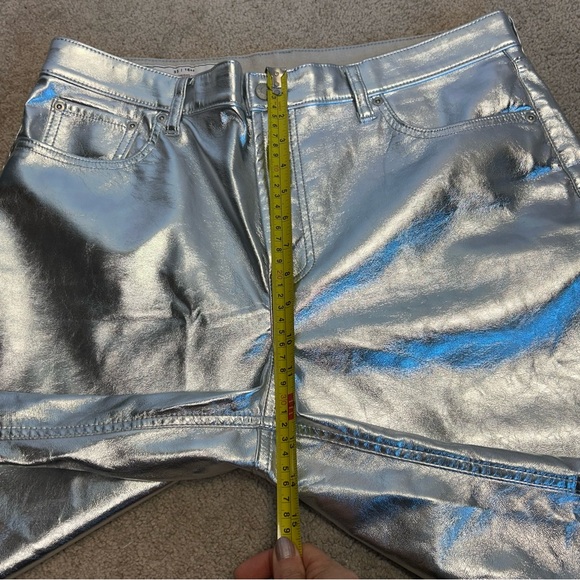 GAP Metallic Silver High Rise Vegan Faux Leather Cheeky Straight Pants Sz 16 - Picture 5 of 10